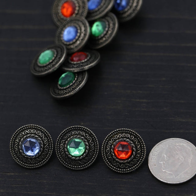 Gemstone Shank Button Gunmetal Acrylic