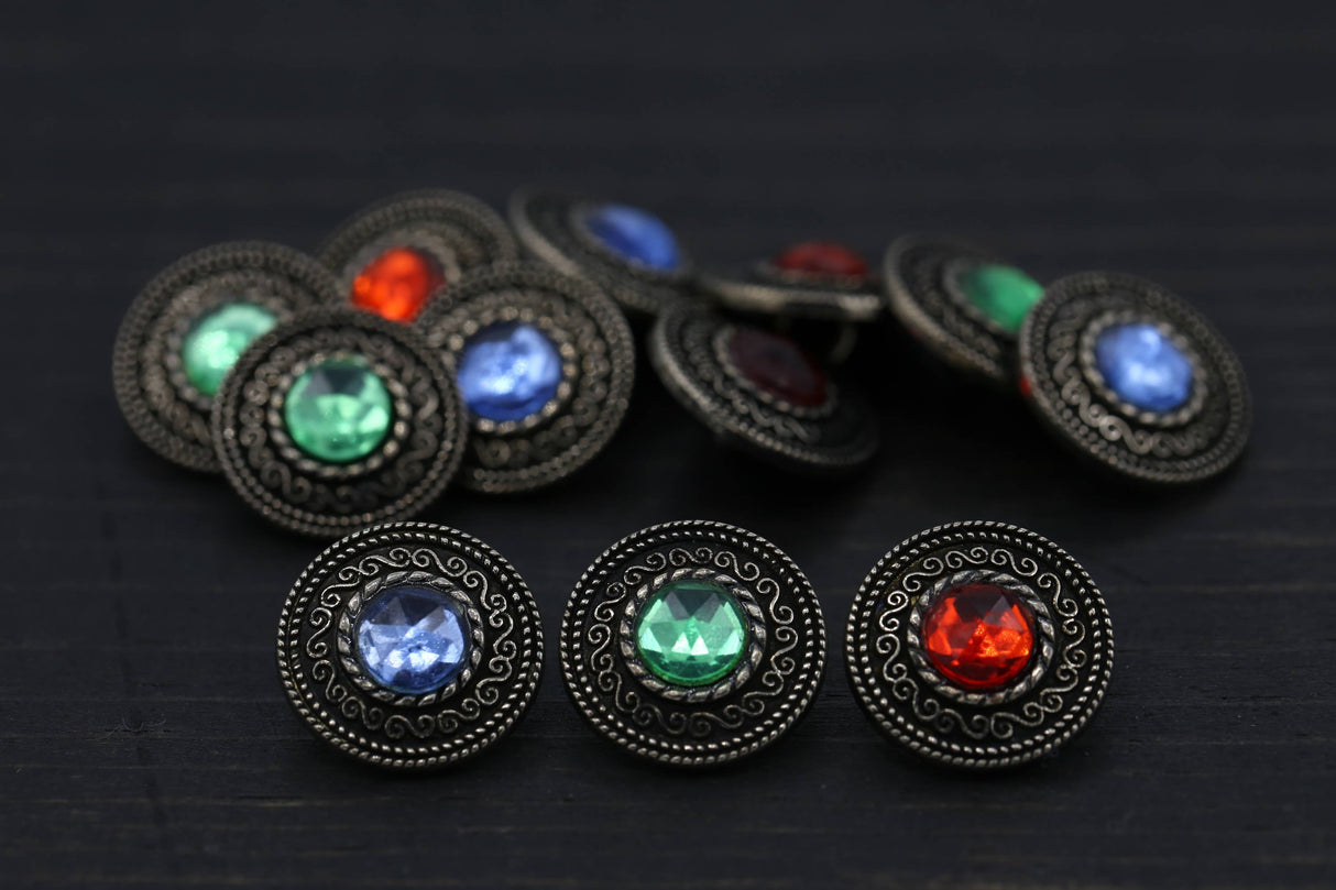 Gemstone Shank Button Gunmetal Acrylic