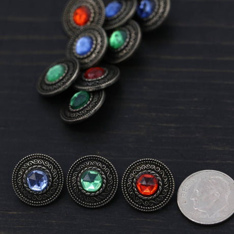 Gemstone Shank Button Gunmetal Vintage