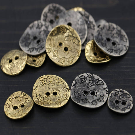 Leaf Metal Button Silver Gold Antique