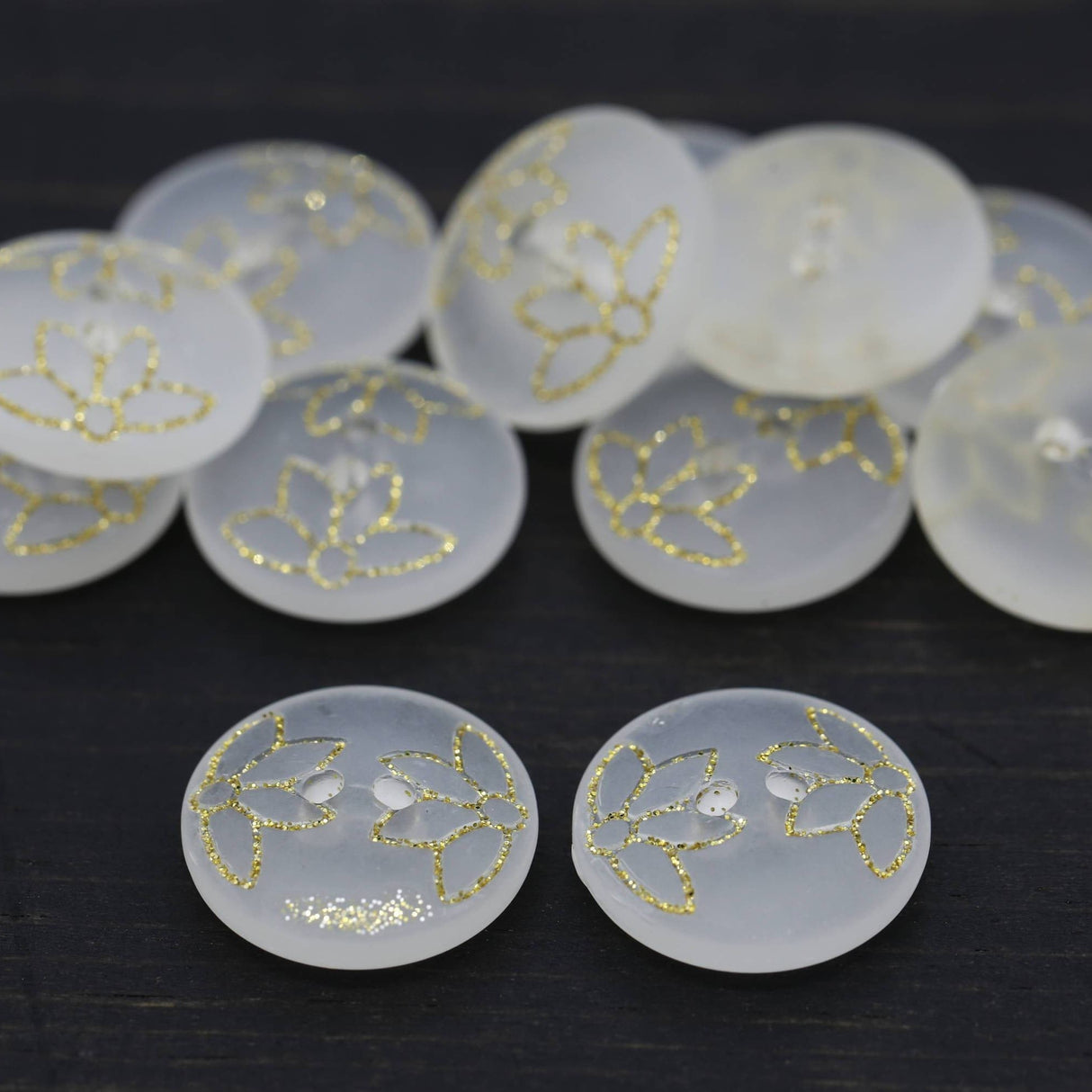 Clear Frosted Gold Glitter Tulip Button