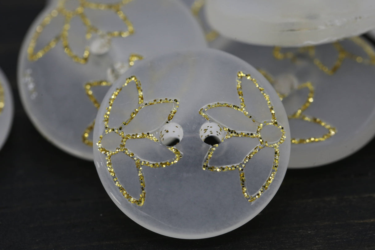 Clear Frosted Gold Glitter Tulip Button