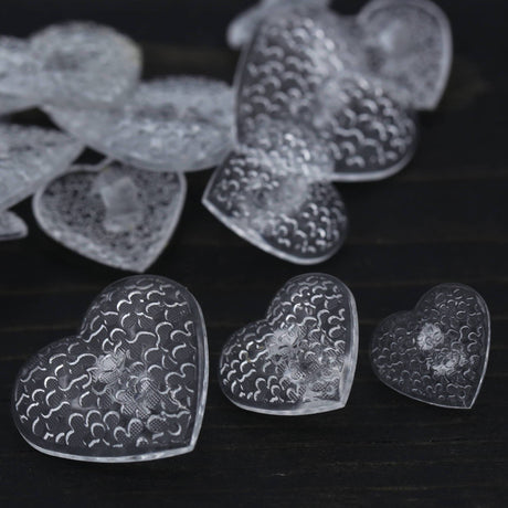 Heart Textured Clear Plastic Shank Button