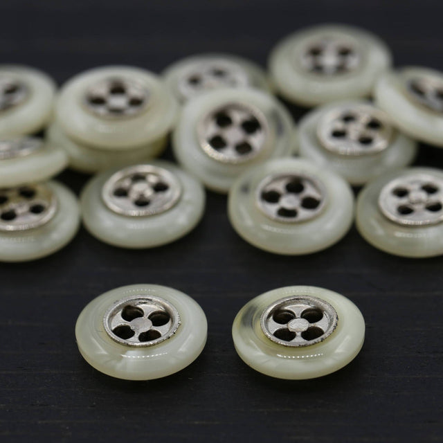 Plastic Beige Button with Silver Metal Center