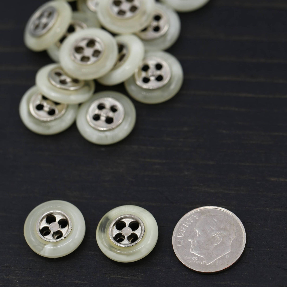 Plastic Beige Button with Silver Metal Center