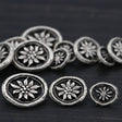 Oval Silver Metal Button Rustic Flower