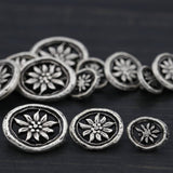Oval Silver Metal Button Rustic Flower