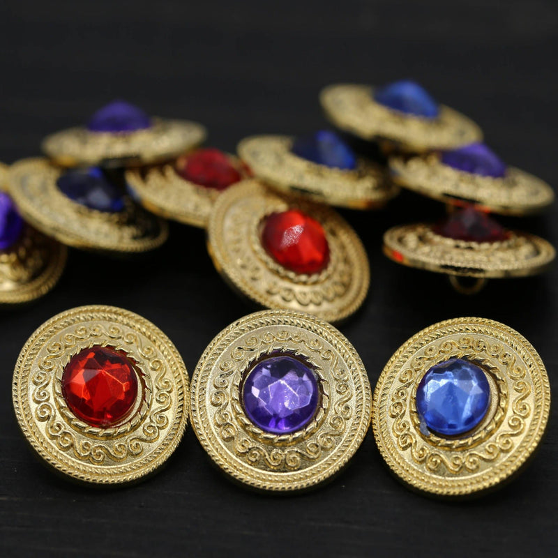 Gemstone Center Metal Button 20mm
