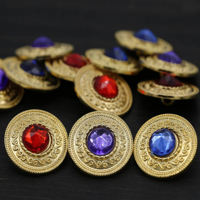 Gemstone Center Metal Button 20mm