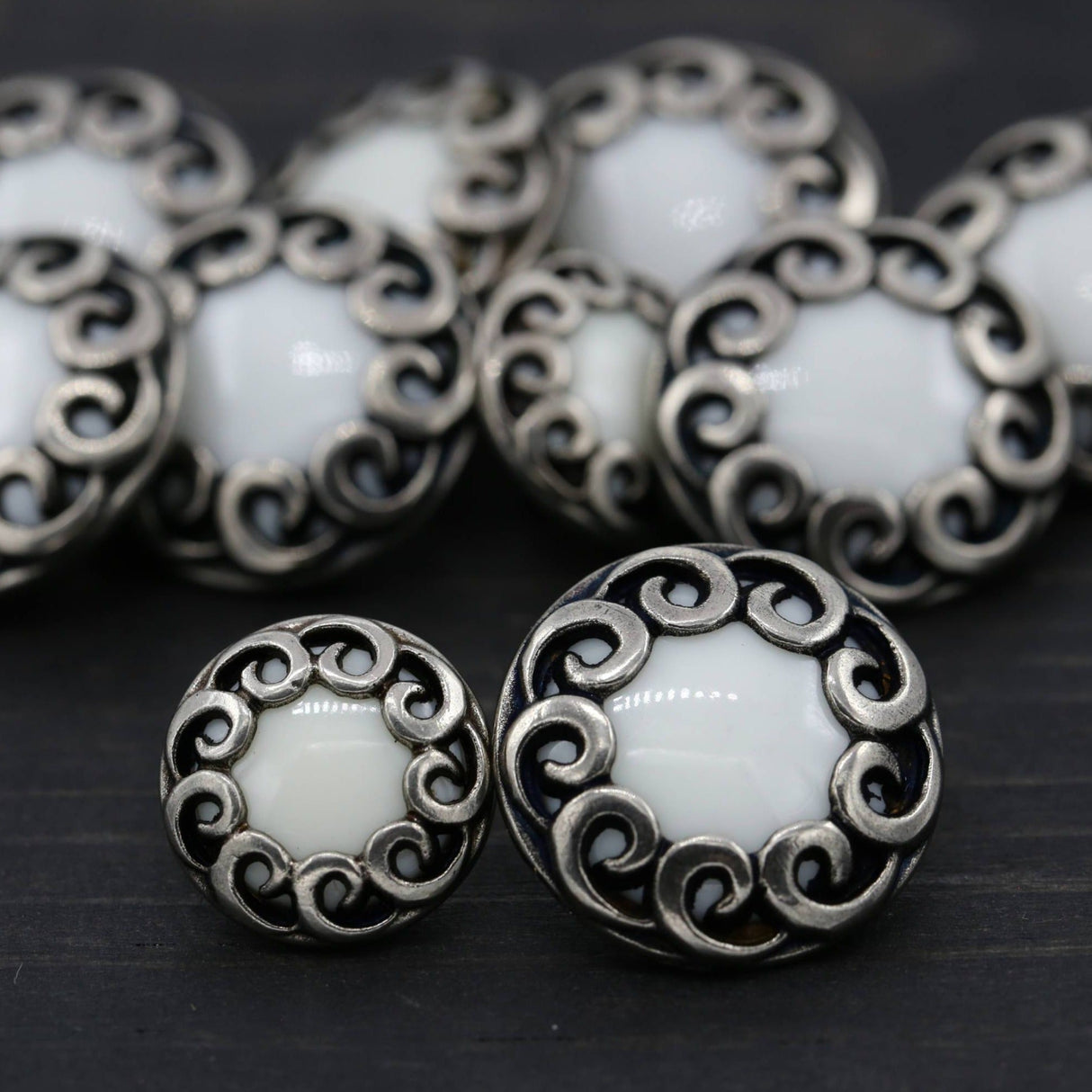 Decorative Shank Button White Silver Whirlwind 20mm