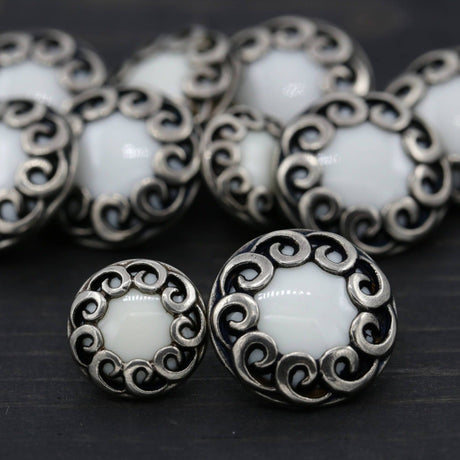 Decorative Shank Button White Silver Whirlwind 20mm