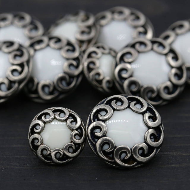 Decorative Shank Button White Silver Whirlwind 20mm