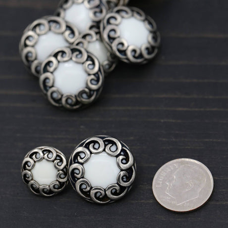 Decorative Shank Button White Silver Whirlwind 20mm