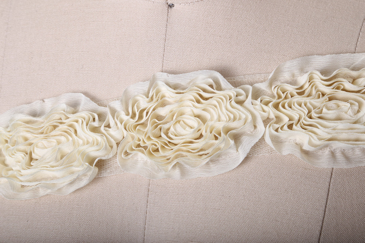 Rose Lace Trim White Ivory