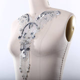 Beaded Sequined Applique Silver Iron-On
