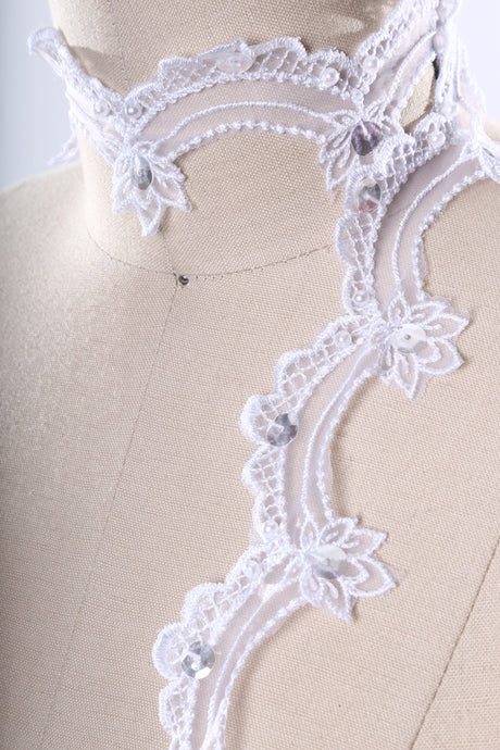 Sequined Polyester Lace Trim White Ivory 1 Inch