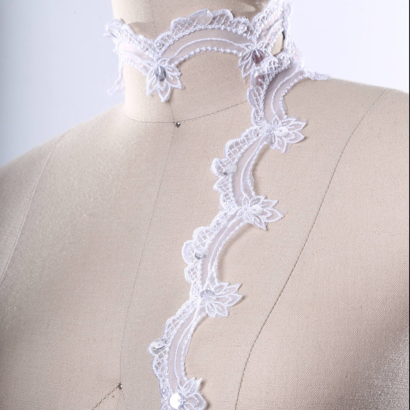 Sequined Polyester Lace Trim White Ivory 1 Inch