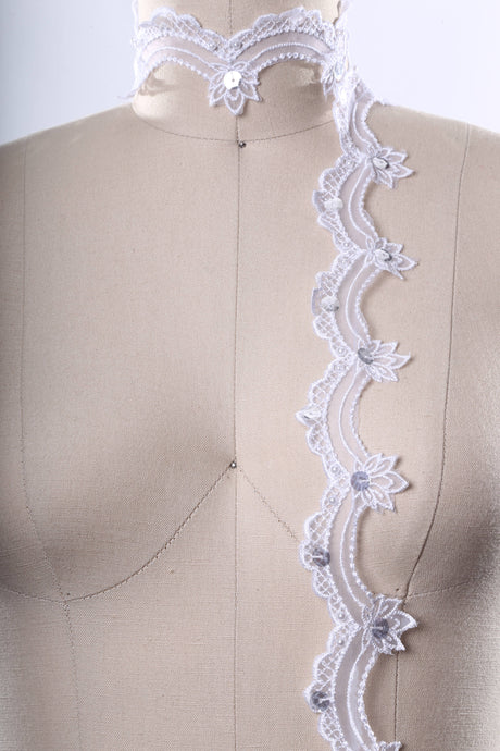 Sequined Polyester Lace Trim White Ivory 1 Inch