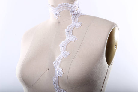 Sequined Polyester Lace Trim White Ivory 1 Inch