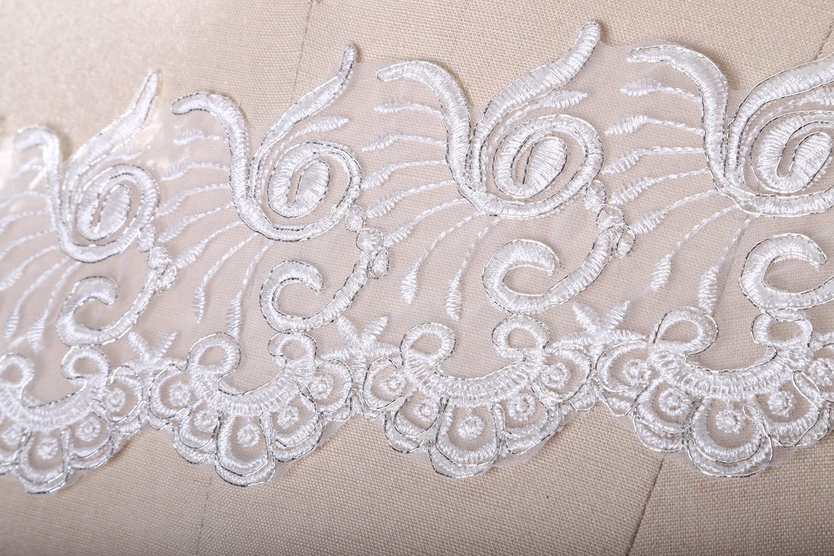 Alencon Bridal Lace Trim White Silver
