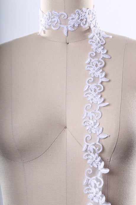 Bridal Beaded Lace Trim White 1.5"