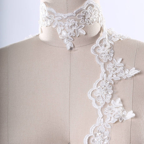 Bridal Lace Trim White Silver Ivory