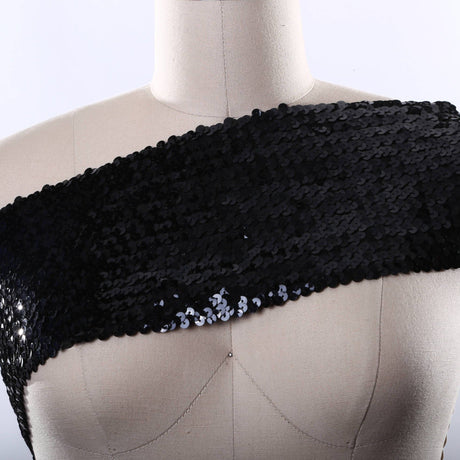 Stretch Sequin Trim 6" Wide Black Red