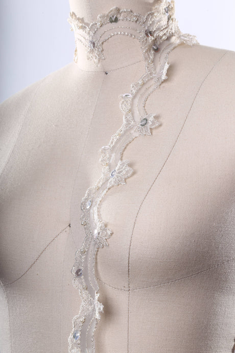 Beaded Lace Trim Champagne 1 Inch