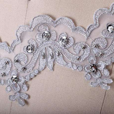 Beaded Lace Pearl Trim Gray Silver