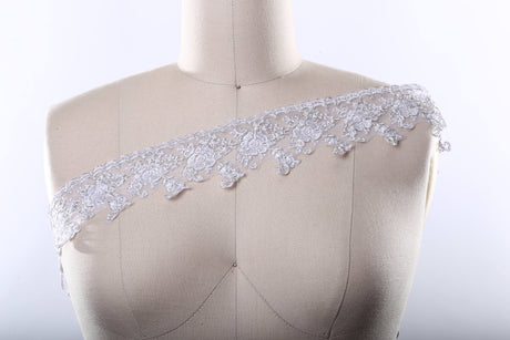 Bridal Lace Trim White Silver Sheer