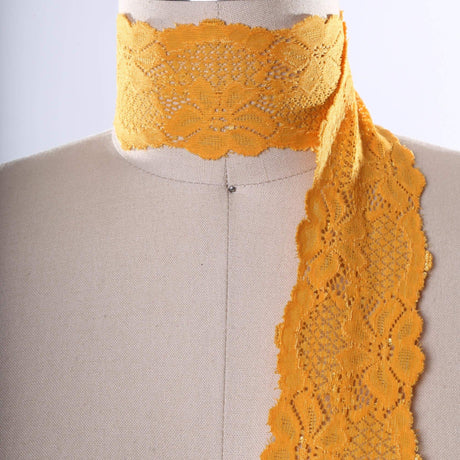 Stretch Lace Trim Carrot Orange Floral