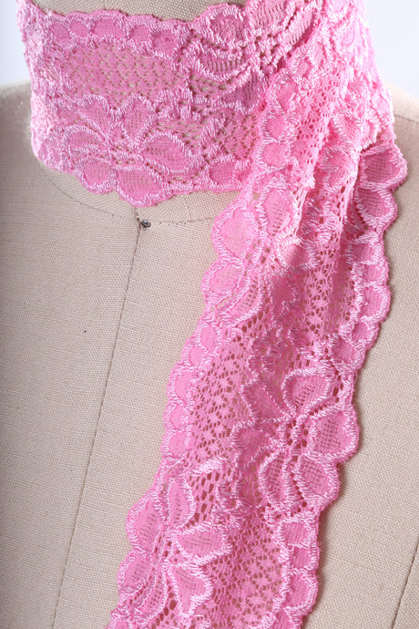 Floral Stretch Lace Trim Pink 2.5 Inch