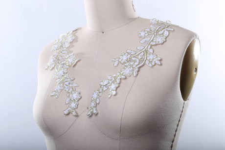Beaded Sequined Applique White Gold