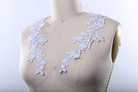 Beaded Lace Applique Pair Gold White