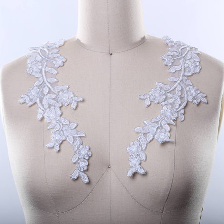 Beaded Lace Applique Pair Gold White