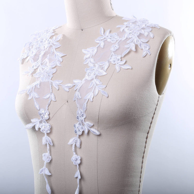 Beaded Floral Lace Applique Pair