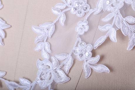 Beaded Floral Lace Applique Pair