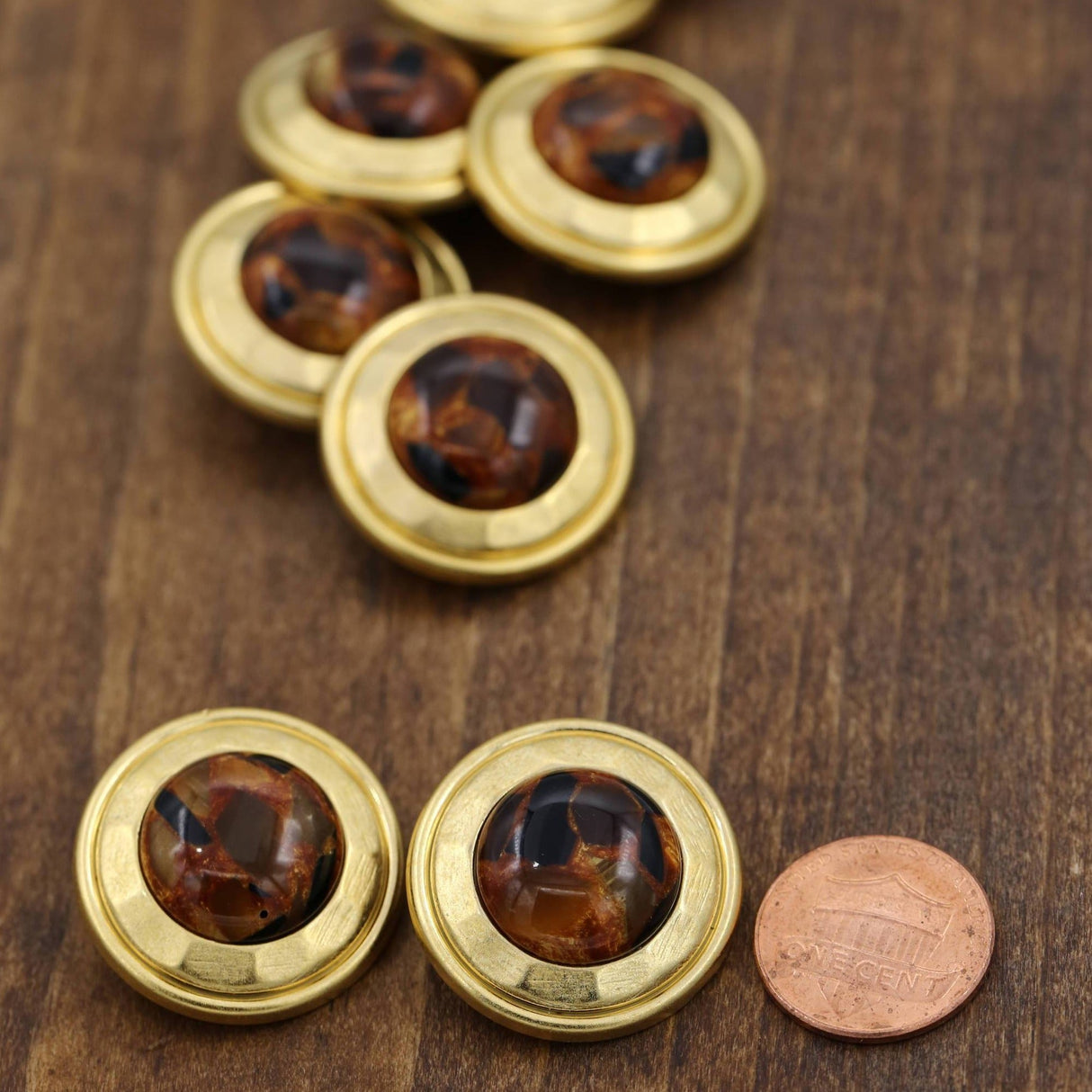 Decorative Shank Button Gold Brown Tortoise