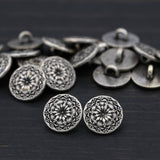 Metal Button Antique Silver Vortex Flowers