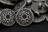 Metal Button Antique Silver Vortex Flowers