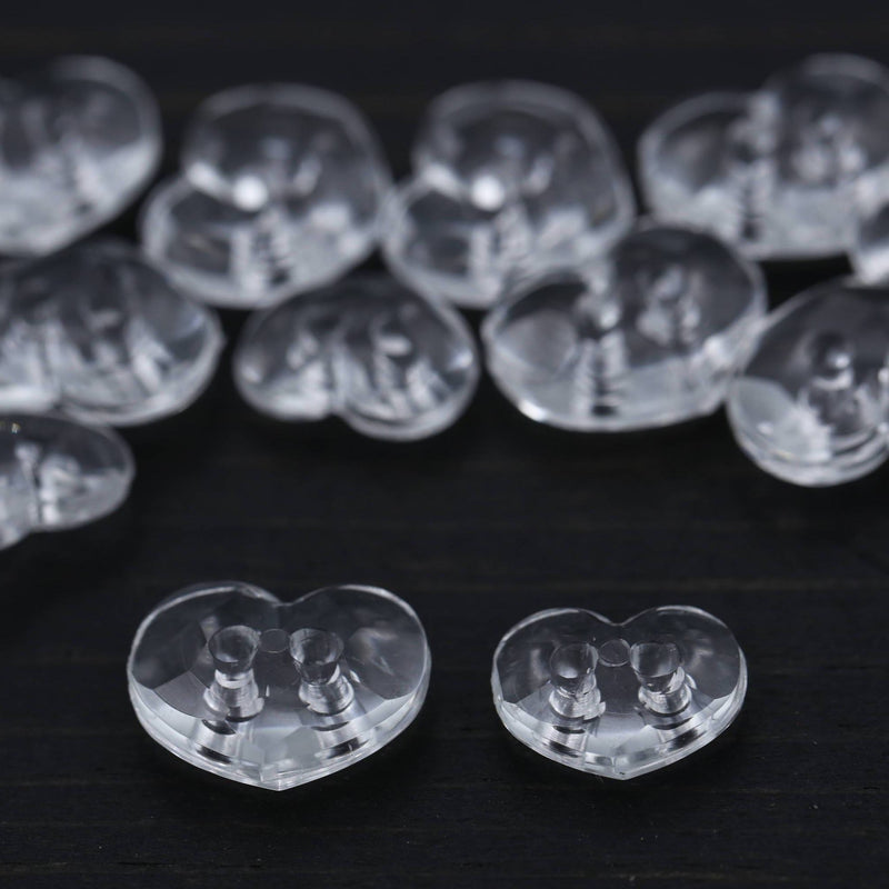 Heart Plastic Button Clear Crystal