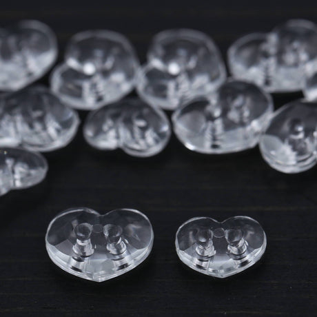 Heart Plastic Button Clear Crystal