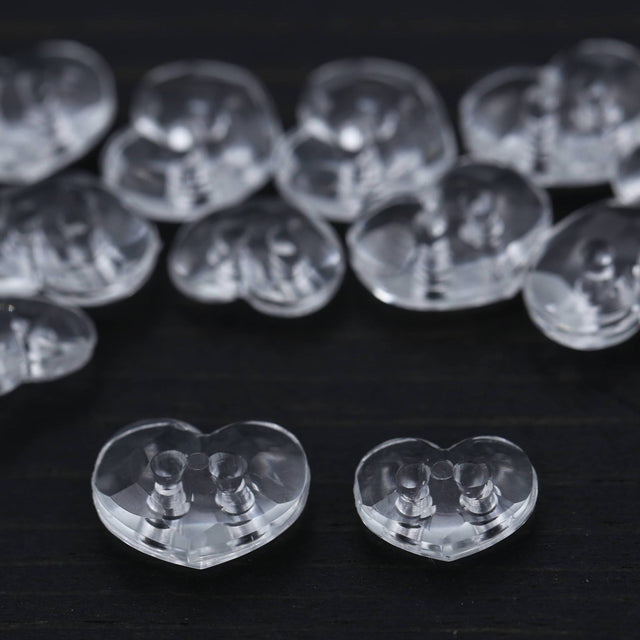 Heart Plastic Button Clear Crystal