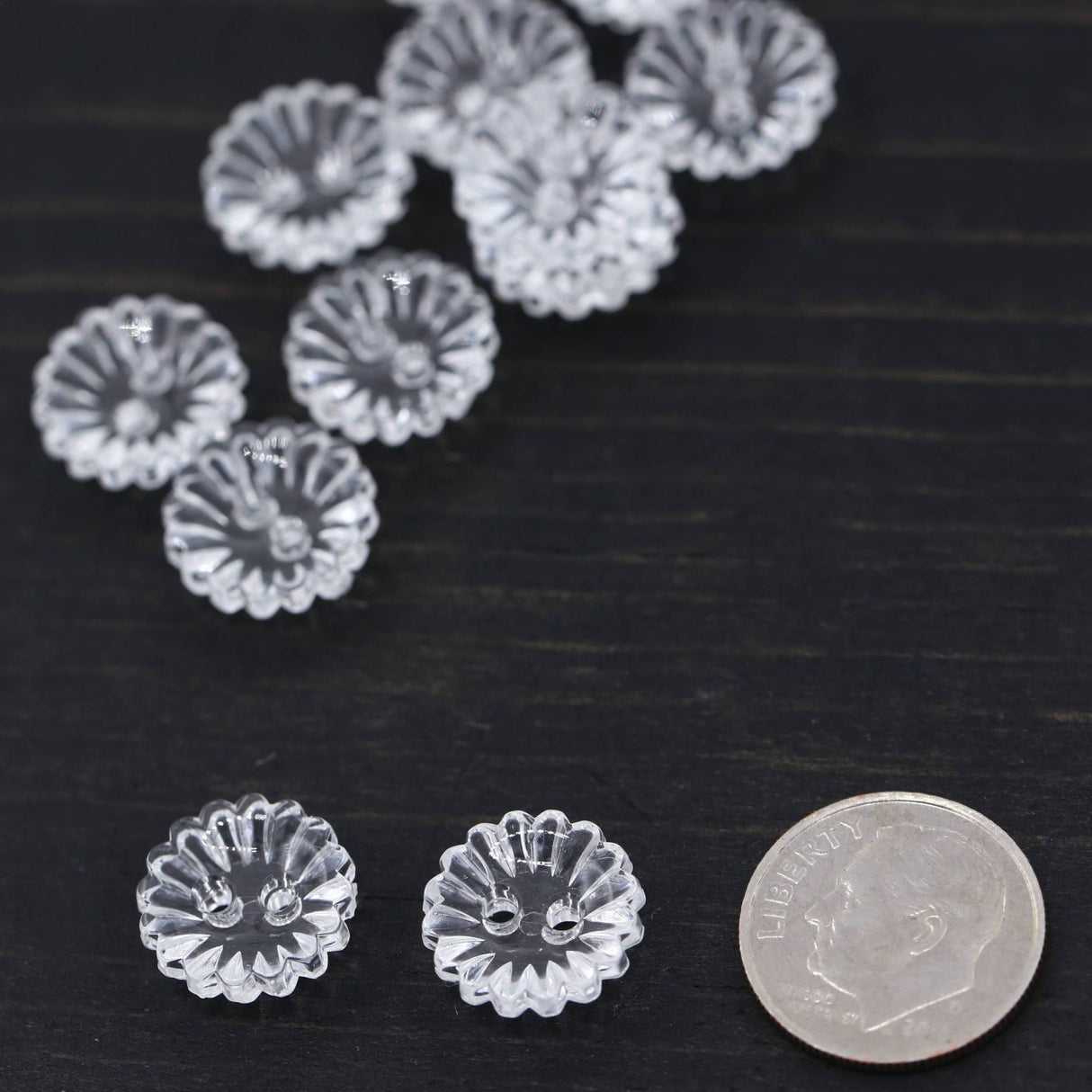 Clear Plastic Flower Button 1 Dozen