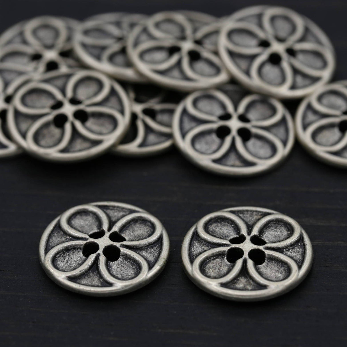 Flower Design Metal Button 20mm Silver