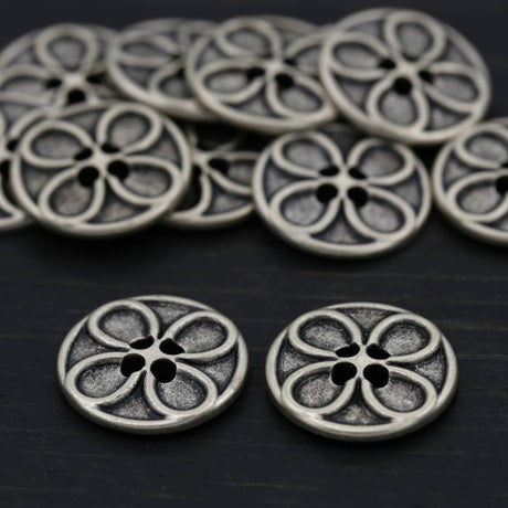 Flower Design Metal Button 20mm Silver