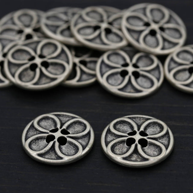 Flower Design Metal Button 20mm Silver