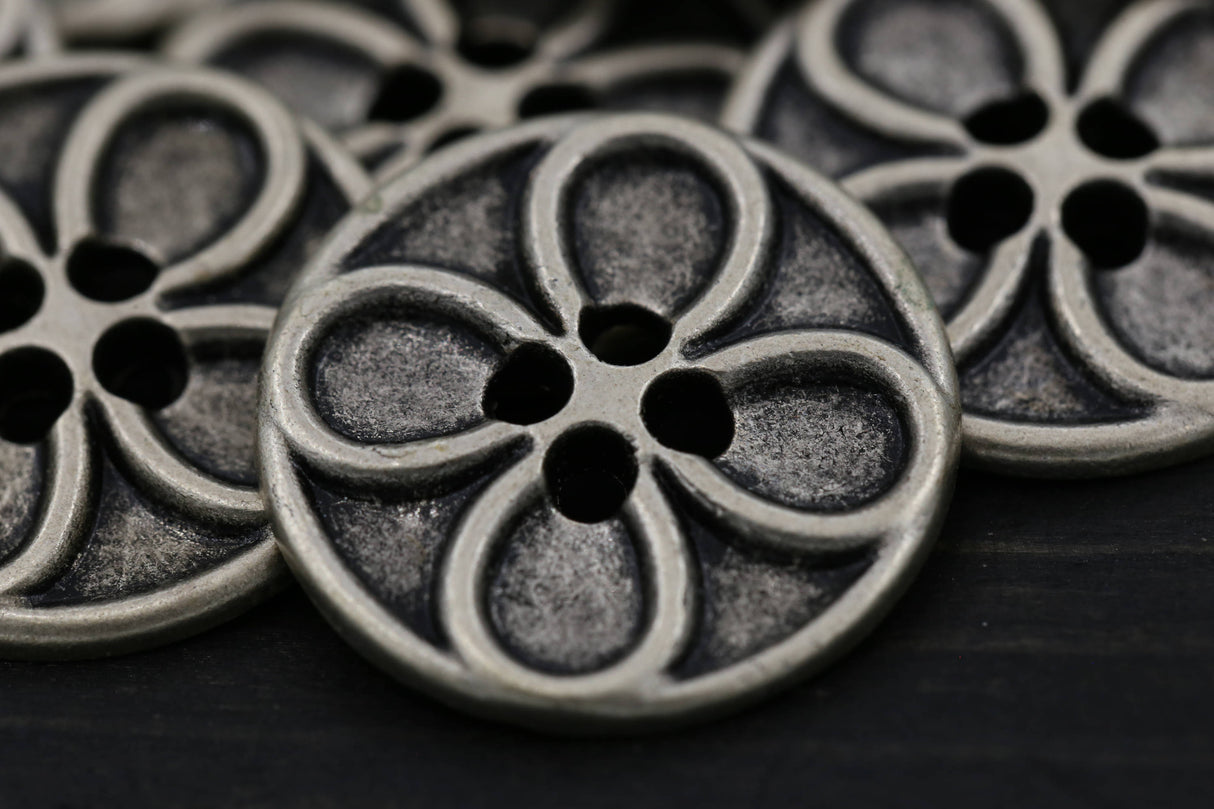 Flower Design Metal Button 20mm Silver