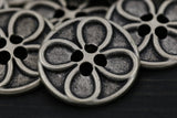 Flower Design Metal Button 20mm Silver