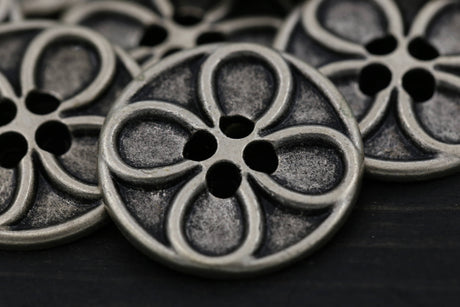 Flower Design Metal Button 20mm Silver